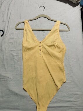 Free People Yellow One-Piece with Front Button Detail